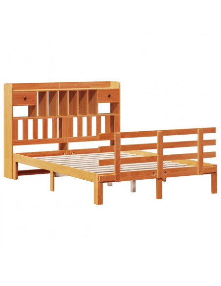 Letto Libreria senza Materasso Marrone Cera 160x200 cm in Pino