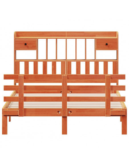 Letto Libreria senza Materasso Marrone Cera 160x200 cm in Pino