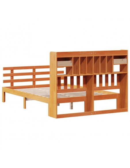 Letto Libreria senza Materasso Marrone Cera 160x200 cm in Pino