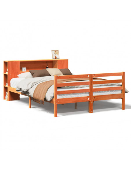 Letto Libreria senza Materasso Marrone Cera 160x200 cm in Pino