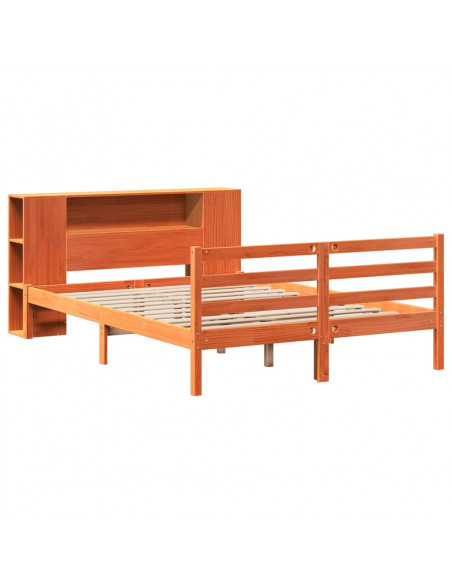 Letto Libreria senza Materasso Marrone Cera 160x200 cm in Pino