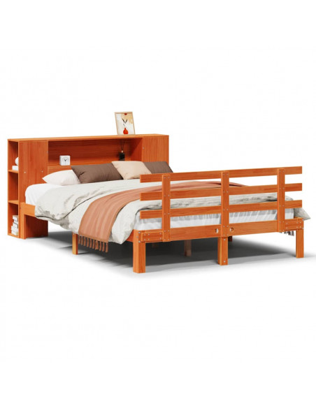 Letto Libreria senza Materasso Marrone Cera 160x200 cm in Pino