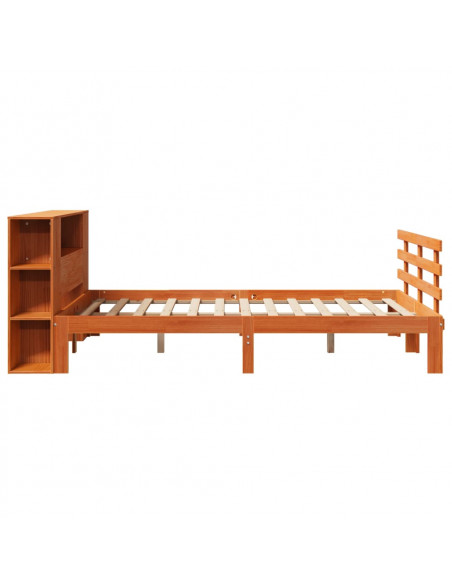 Letto Libreria senza Materasso Marrone Cera 160x200 cm in Pino