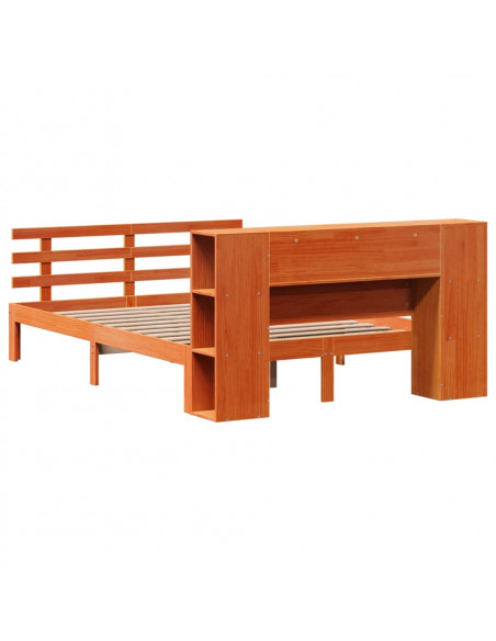 Letto Libreria senza Materasso Marrone Cera 160x200 cm in Pino