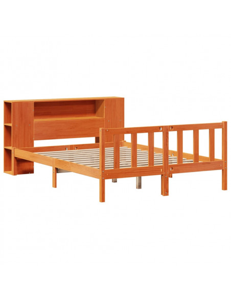 Letto Libreria senza Materasso Marrone Cera 160x200 cm in Pino