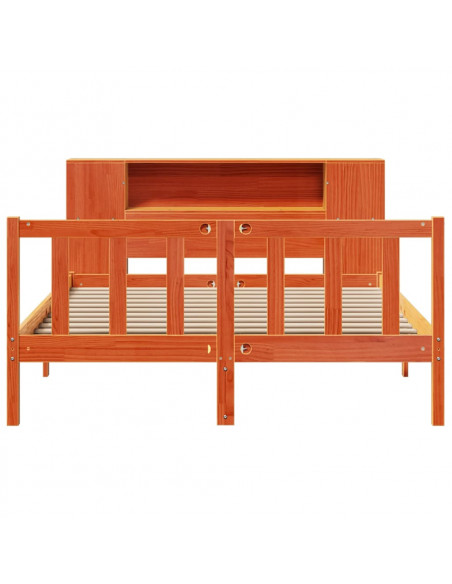 Letto Libreria senza Materasso Marrone Cera 160x200 cm in Pino