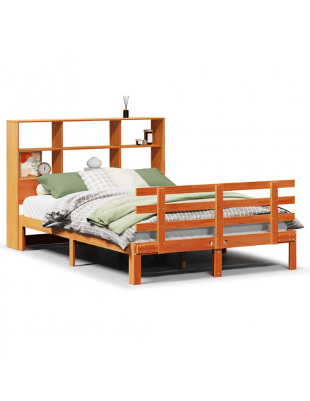 Letto Libreria senza Materasso Marrone Cera 160x200 cm in Pino