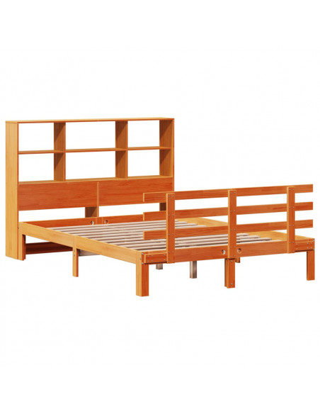 Letto Libreria senza Materasso Marrone Cera 160x200 cm in Pino
