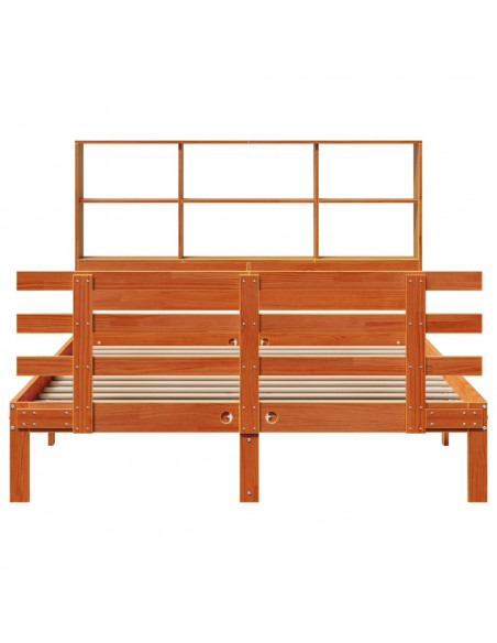 Letto Libreria senza Materasso Marrone Cera 160x200 cm in Pino