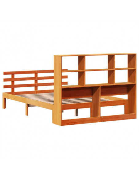 Letto Libreria senza Materasso Marrone Cera 160x200 cm in Pino