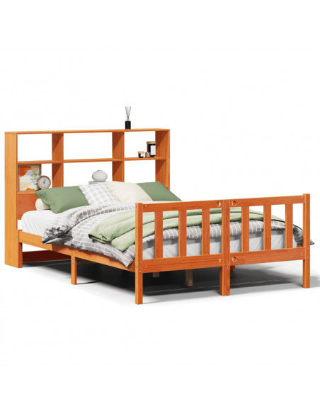 Letto Libreria senza Materasso Marrone Cera 160x200 cm in Pino