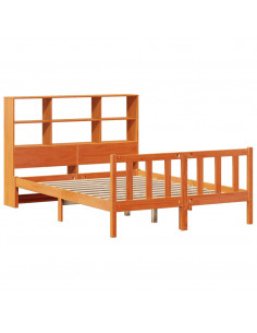 Letto Libreria senza Materasso Marrone Cera 160x200 cm in Pino 2