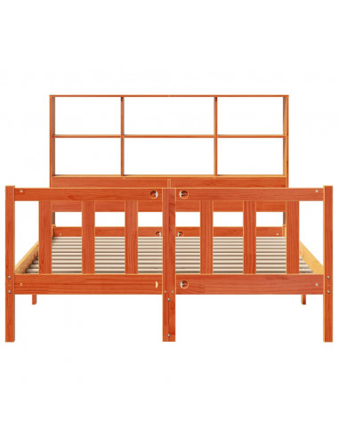 Letto Libreria senza Materasso Marrone Cera 160x200 cm in Pino