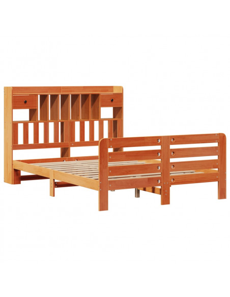Letto Libreria senza Materasso Marrone Cera 160x200 cm in Pino