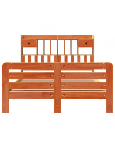 Letto Libreria senza Materasso Marrone Cera 160x200 cm in Pino