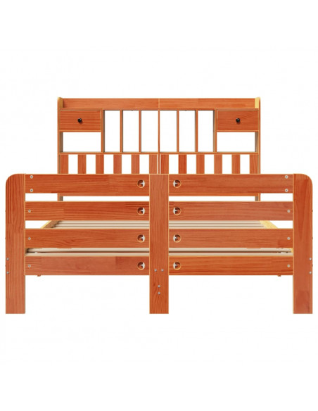 Letto Libreria senza Materasso Marrone Cera 160x200 cm in Pino