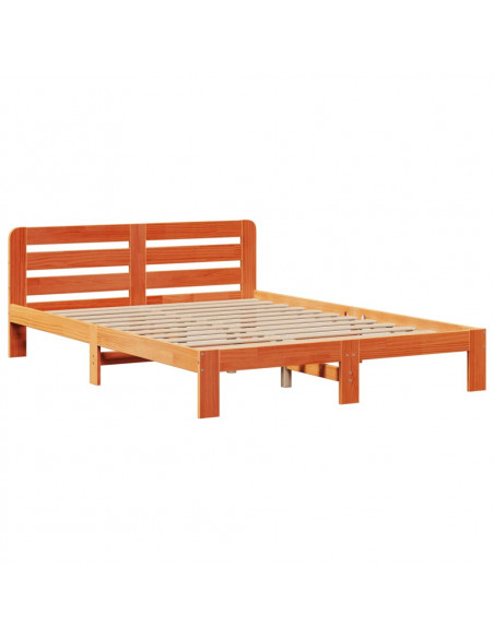 Letto Libreria senza Materasso Marrone Cera 160x200 cm in Pino