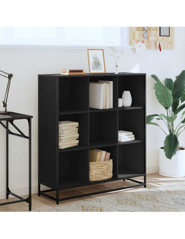 Libreria Nera 97,5x33x107,5 cm in Truciolato e Metallo