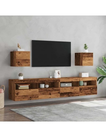 Mobili Porta TV a Parete 2pz Legno Antico 30,5x30x30 cm