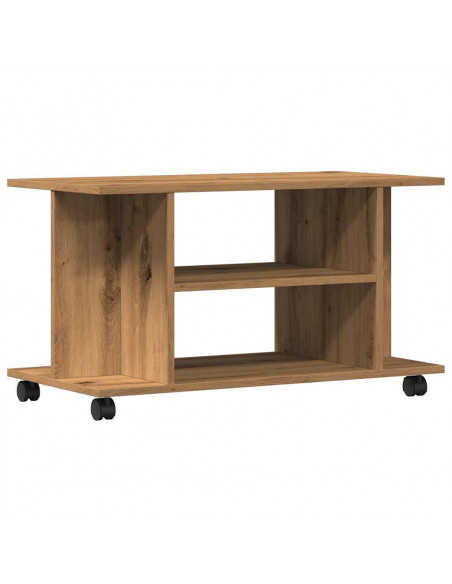 Mobile TV Ruote Rovere Artigianale 80x40x45cm Legno Multistrato