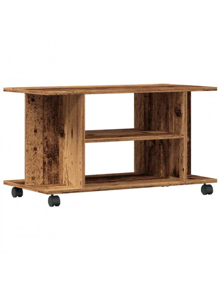 Mobile TV con Ruote Legno Antico 80x40x45 cm Legno Multistrato