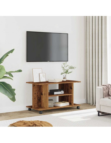 Mobile TV con Ruote Legno Antico 80x40x45 cm Legno Multistrato