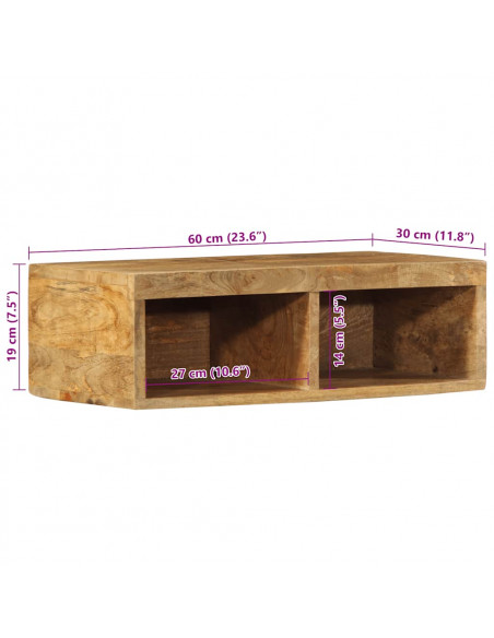 Mobile TV a Parete 60x30x19 cm Legno Grezzo Massello di Mango