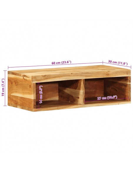 Mobile TV a Parete 60x30x19 cm in Legno Massello di Acacia