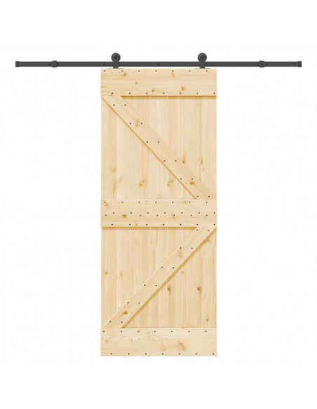 Porta Scorrevole con Set Hardware 85x210 cm Legno Massello Pino