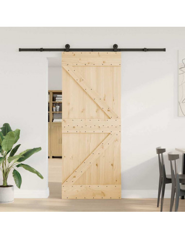 Porta Scorrevole con Set Hardware 85x210 cm Legno Massello Pino