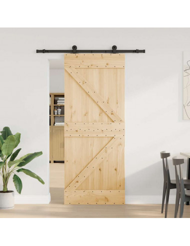 Porta Scorrevole con Set Hardware 85x210 cm Legno Massello Pino