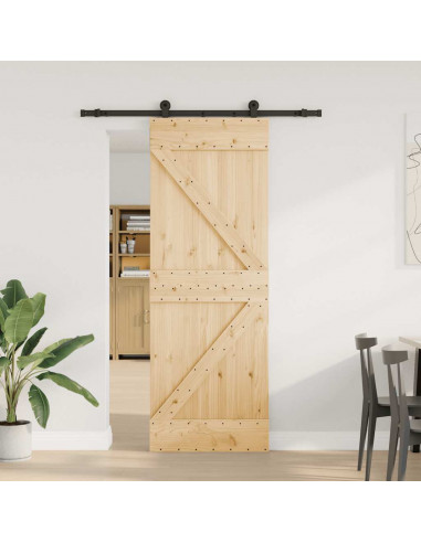 Porta Scorrevole con Set Hardware 70x210 cm Legno Massello Pino