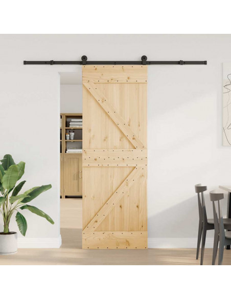 Porta Scorrevole con Set Hardware 70x210 cm Legno Massello Pino