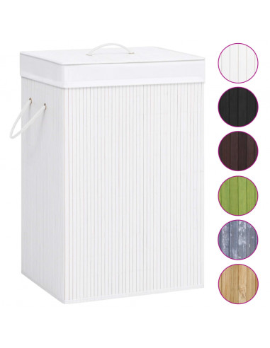 Cesto Portabiancheria in Bambù a Sezione Singola Bianco