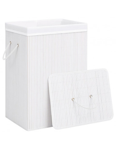 Cesto Portabiancheria in Bambù a Sezione Singola Bianco