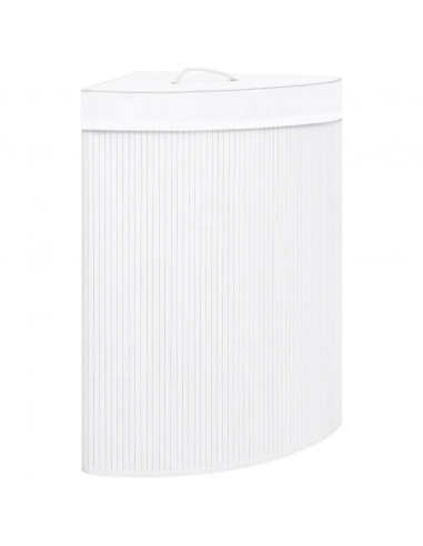 Cesto Portabiancheria Angolare in Bambù Bianco 60 L