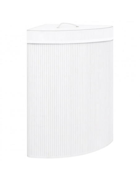 Cesto Portabiancheria Angolare in Bambù Bianco 60 L