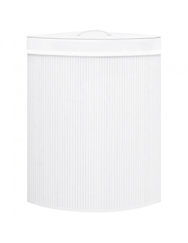 Cesto Portabiancheria Angolare in Bambù Bianco 60 L