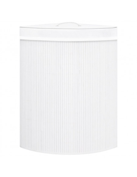 Cesto Portabiancheria Angolare in Bambù Bianco 60 L
