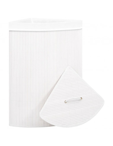 Cesto Portabiancheria Angolare in Bambù Bianco 60 L