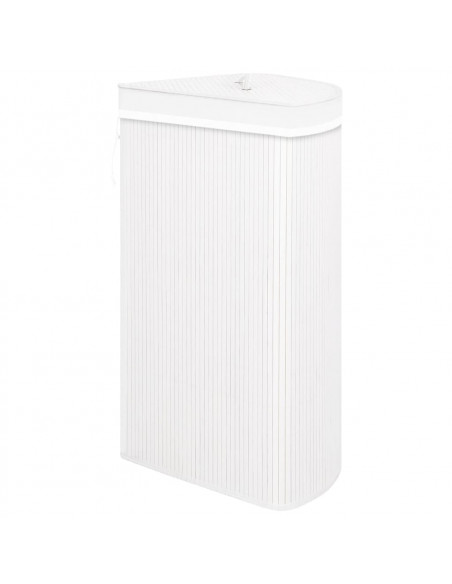 Cesto Portabiancheria Angolare in Bambù Bianco 60 L