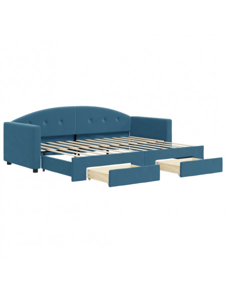 Divano Letto Estraibile con Cassetti Blu 80x200 cm Velluto
