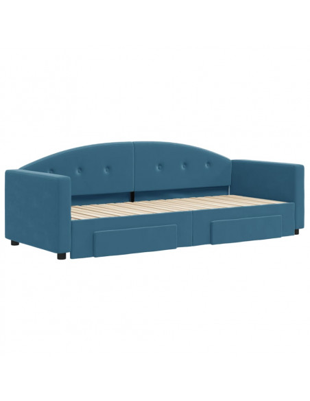 Divano Letto Estraibile con Cassetti Blu 80x200 cm Velluto