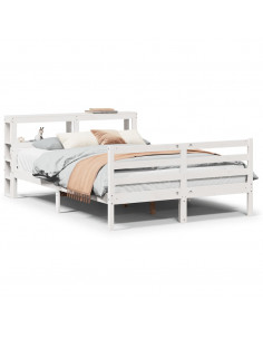 Giroletto con Testiera Bianco 135x190 cm Legno Massello di Pino