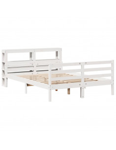 Giroletto con Testiera Bianco 135x190 cm Legno Massello di Pino 2