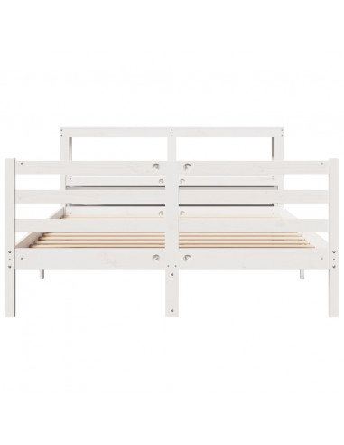 Giroletto con Testiera Bianco 135x190 cm Legno Massello di Pino