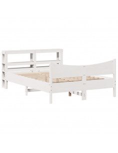 Giroletto con Testiera Bianco 140x190 cm in Legno Massello Pino