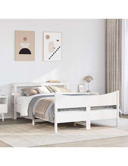 Giroletto con Testiera Bianco 140x190 cm in Legno Massello Pino