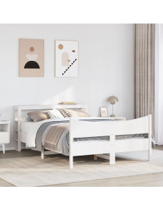 Giroletto con Testiera Bianco 140x200 cm Legno Massello di Pino 2