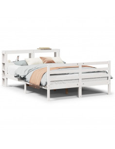 Giroletto con Testiera Bianco 140x200 cm Legno Massello di Pino